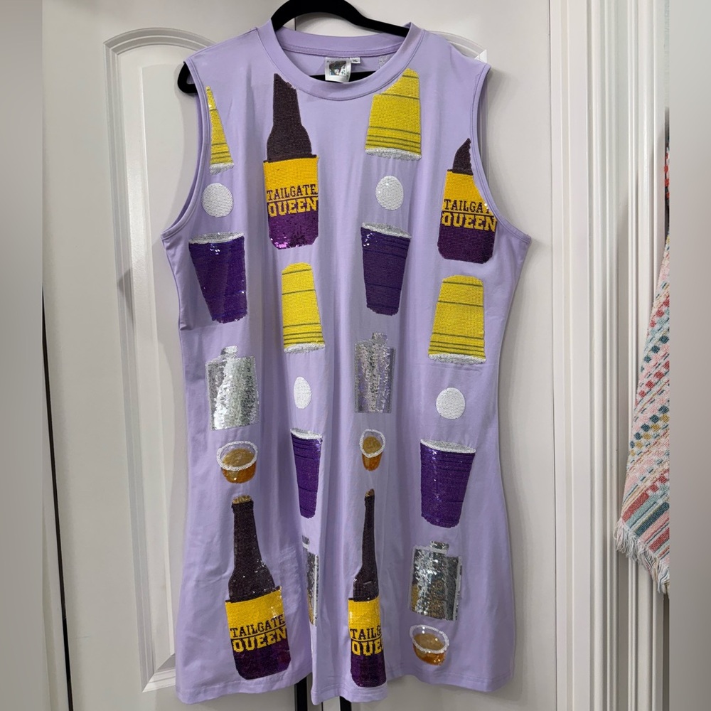 QoS Purple & Yellow Icon Tailgate Dress